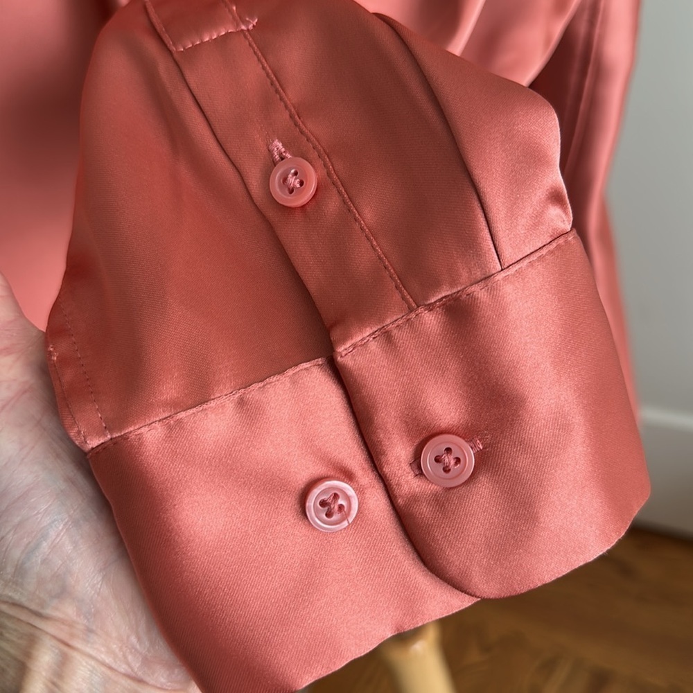 ALFANI Satin Utility Blouse XXL Dusty Rose Button Front Career Office Quiet Lux - Picture 9 of 14